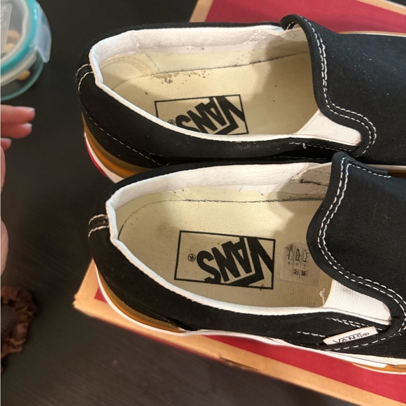 Vans Black Slip-On Shoes with White and Tan Accents lightly used - Picture 3 of 5